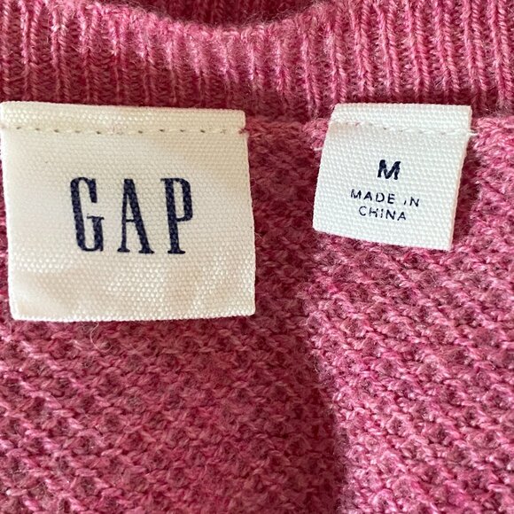 GAP Wool Waffle Knit Sweater Sz M Pink Barbie Preppy - Picture 10 of 11